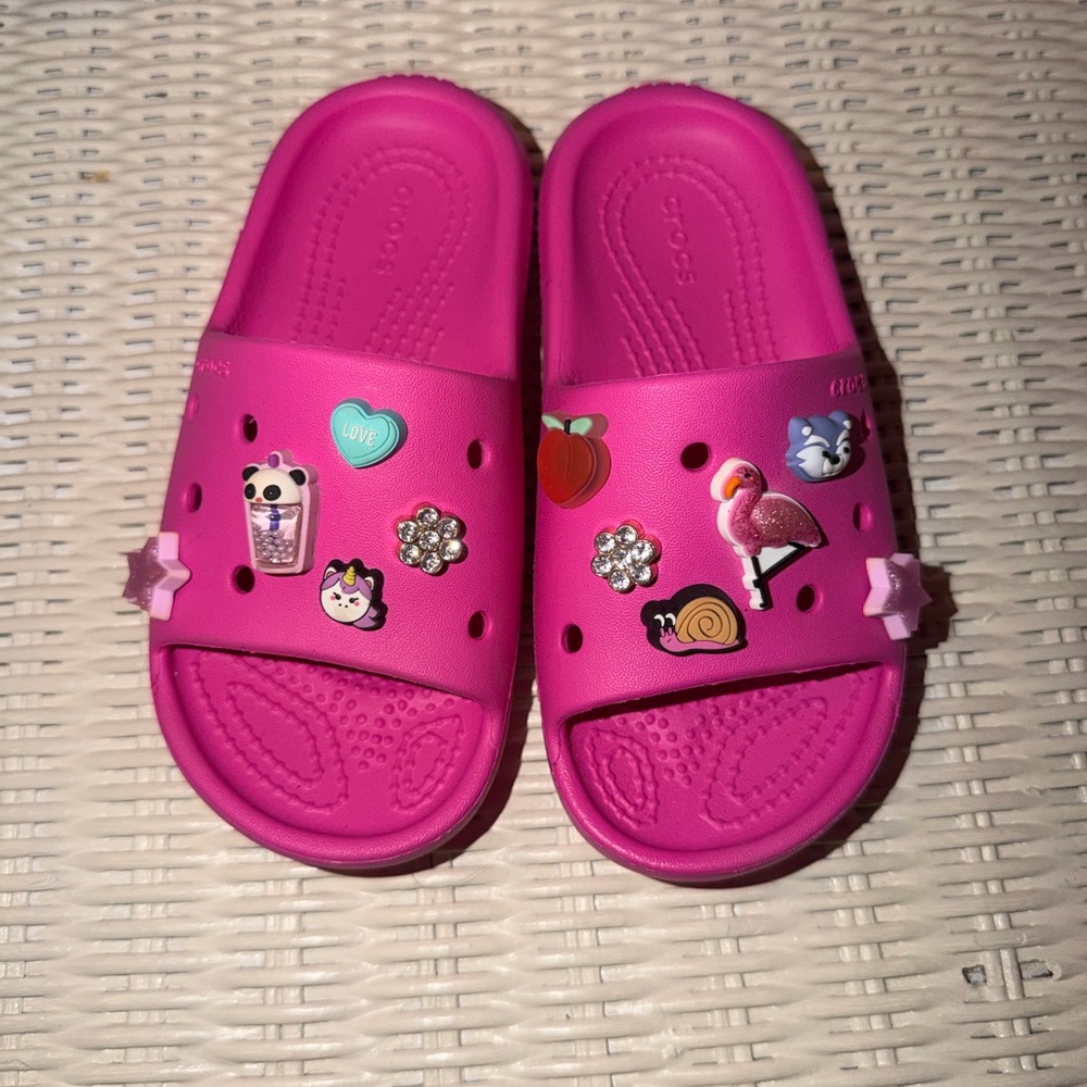 CROCS Kids Bright Pink Slide Sandals